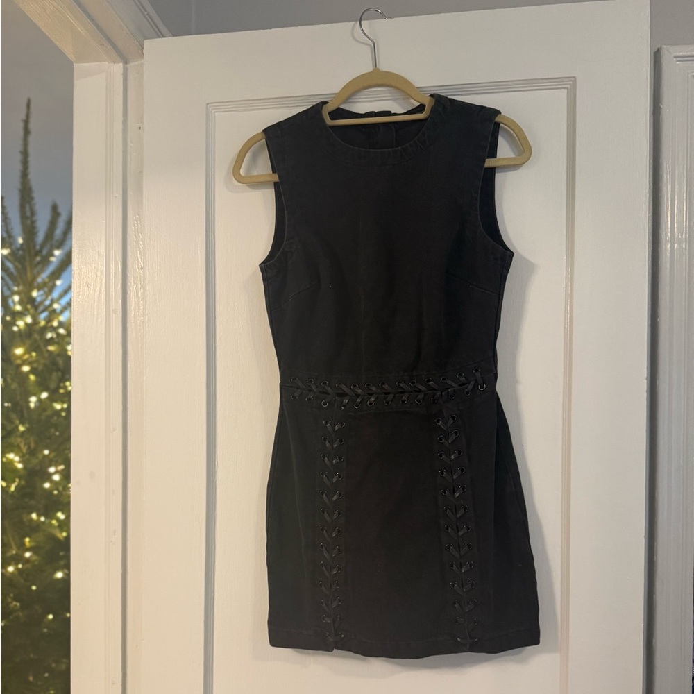 Zara Trafaluc Denimwear: Black Denim Lace-Up Mini Dress